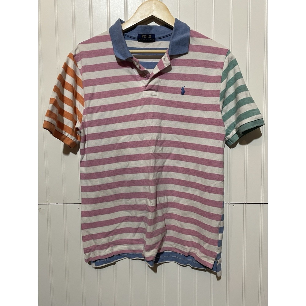 Polo Ralph Lauren L Iconic Mesh‎ Polo Shirt 14-16 Classic Striped Patels R58